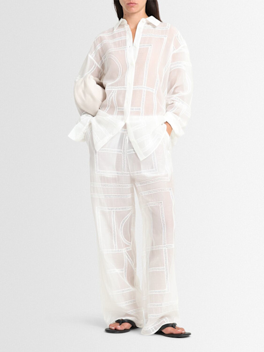 Toteme: Monogram cotton & silk pajama pants - ホワイト - women_1 | Luisa Via Roma