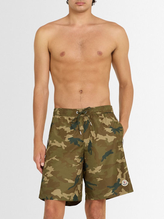 Moncler: Printed light tech swim shorts - Camouflage - men_1 | Luisa Via Roma