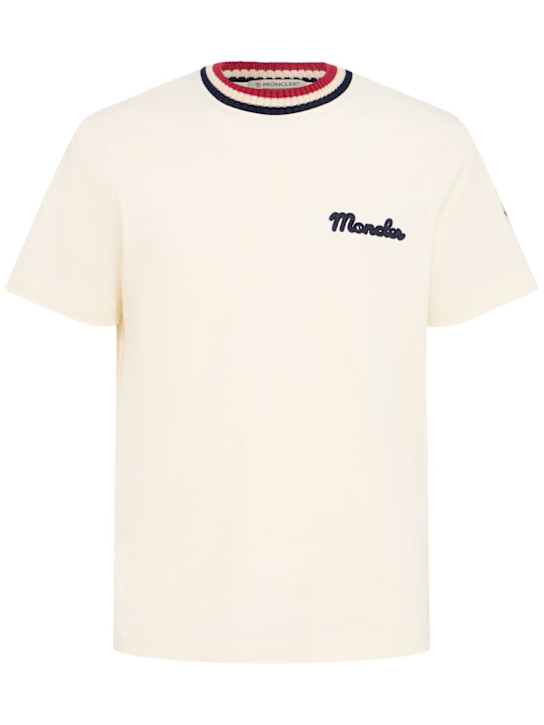 Moncler: Logo cotton jersey t-shirt - Optic White - men_0 | Luisa Via Roma