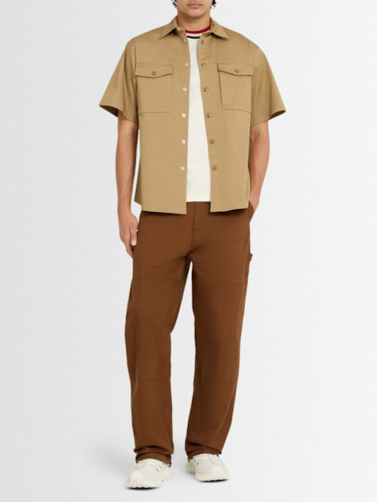 Moncler: Cotton blend gabardine comfort shirt - Caramel - men_1 | Luisa Via Roma