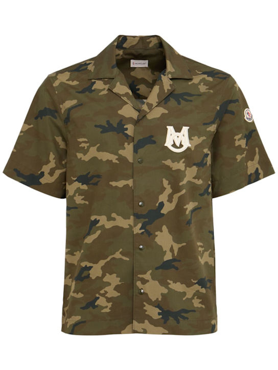 Moncler: Printed cotton popline shirt - Campuflage - men_0 | Luisa Via Roma