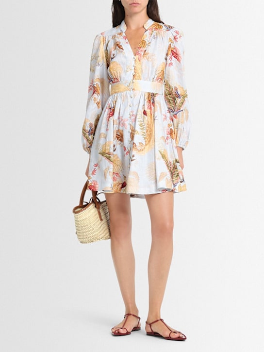 Zimmermann: Ascension linen plunge mini dress - Blue/Multi - women_1 | Luisa Via Roma