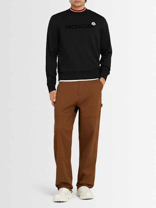 Moncler: Logo cotton fleece crewneck sweatshirt - Black - men_1 | Luisa Via Roma