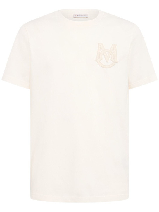 Moncler: Logo cotton jersey t-shirt - Bright White - men_0 | Luisa Via Roma