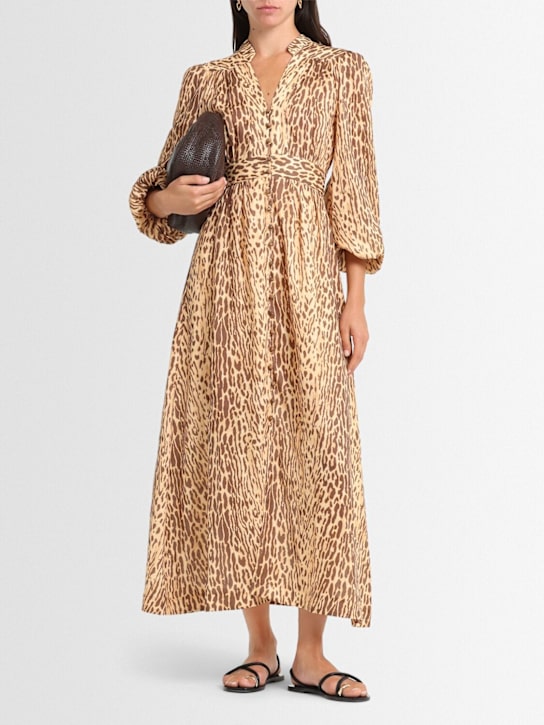 Zimmermann: Cascadian linen midi dress - Leopard - women_1 | Luisa Via Roma