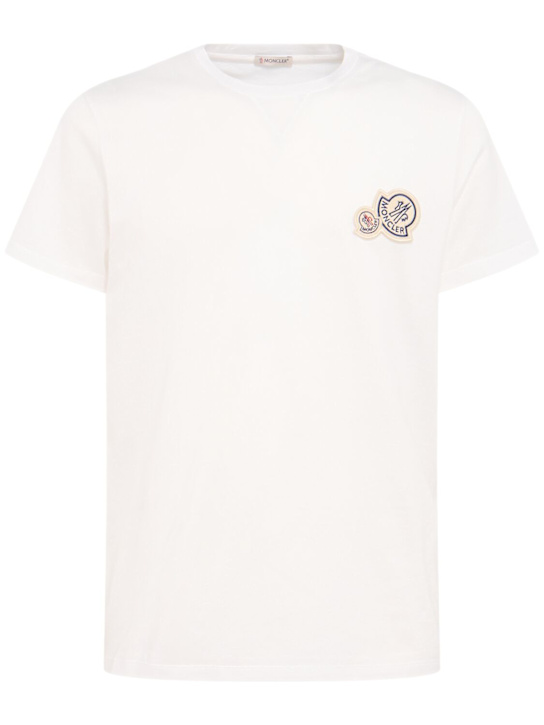 Moncler: Double logo patch cotton t-shirt - White - men_0 | Luisa Via Roma