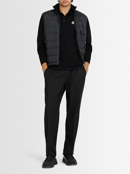 Moncler: Logo patch cotton piquet polo shirt - Black - men_1 | Luisa Via Roma