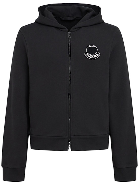 Moncler: Logo cotton fleece zip-up sweatshirt - Smoky Black - men_0 | Luisa Via Roma