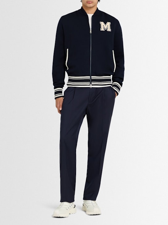 Moncler: Virgin wool zip-up cardigan jacket - Obsidian Blue - men_1 | Luisa Via Roma