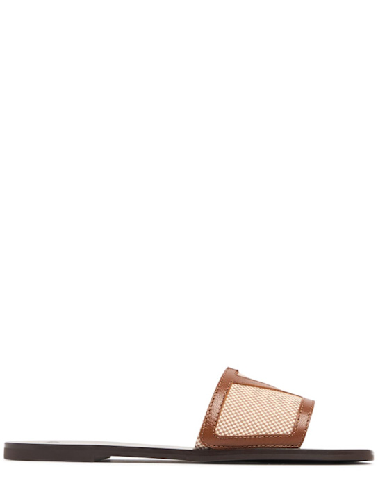 Valentino Garavani: 10mm Cotton & leather slide sandals - Tan/White - women_0 | Luisa Via Roma