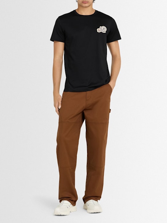Moncler: Double logo patch cotton t-shirt - Black - men_1 | Luisa Via Roma