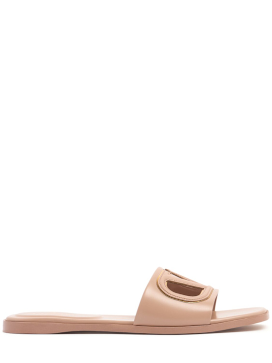 Valentino Garavani: 10mm Vlogo leather slide sandals - Rose Cannelle - women_0 | Luisa Via Roma