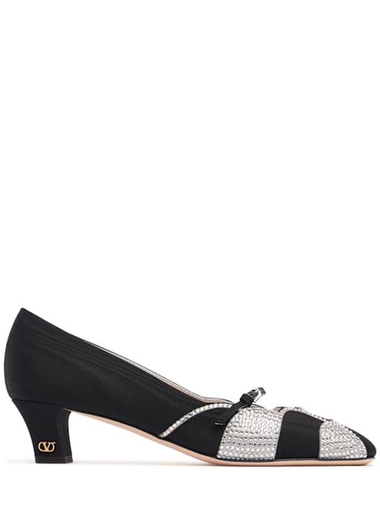 Valentino Garavani: 45mm Bowow embellished pumps - Black/Silver - women_0 | Luisa Via Roma