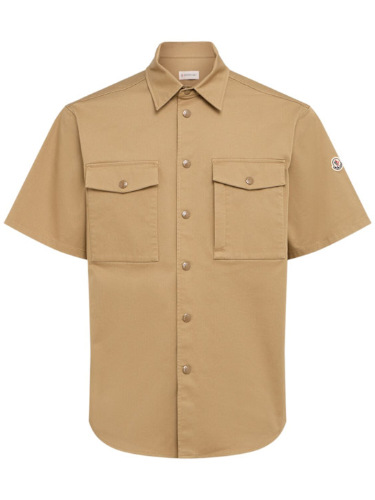 Moncler: Cotton blend gabardine comfort shirt - Caramel - men_0 | Luisa Via Roma
