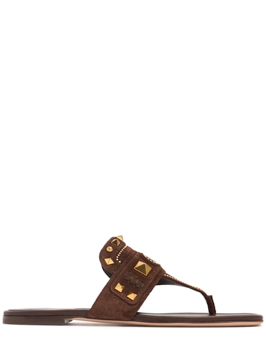 Valentino Garavani: スエードトングサンダル 10mm - ダークブラウン - women_0 | Luisa Via Roma