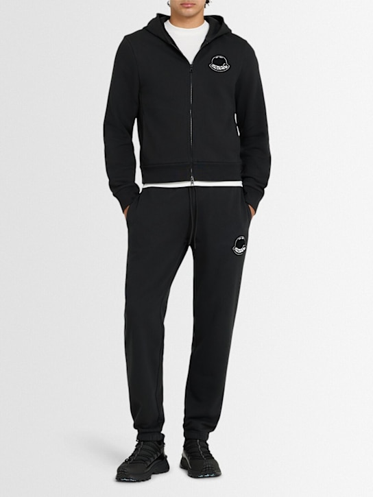 Moncler: Cotton fleece sweatpants - Smoky Black - men_1 | Luisa Via Roma