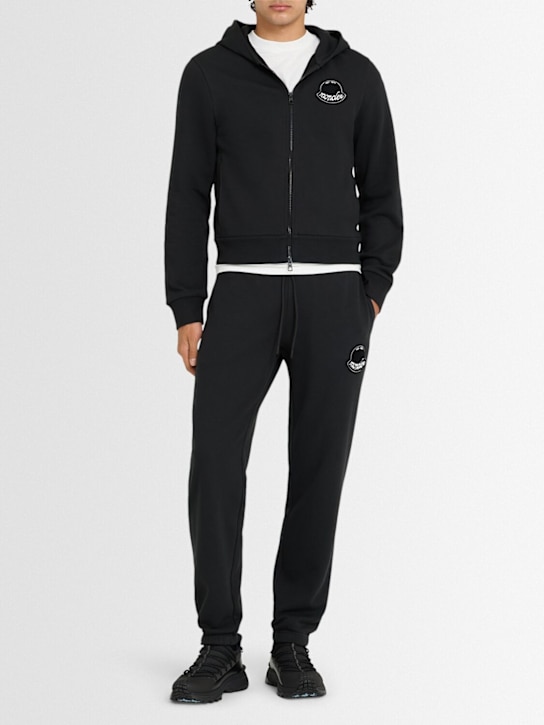 Moncler: Logo cotton fleece zip-up sweatshirt - Smoky Black - men_1 | Luisa Via Roma