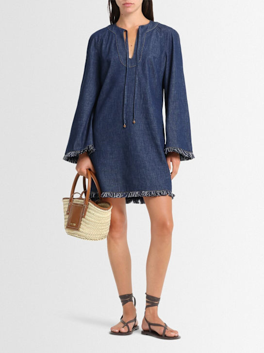 Zimmermann: Rhiannon fringed denim mini dress - Blue - women_1 | Luisa Via Roma