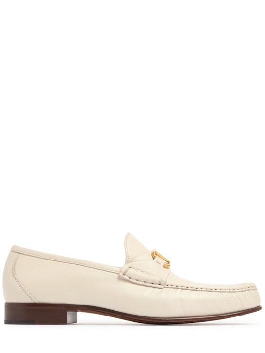 Valentino Garavani: V Logo leather loafers - Ivory - men_0 | Luisa Via Roma