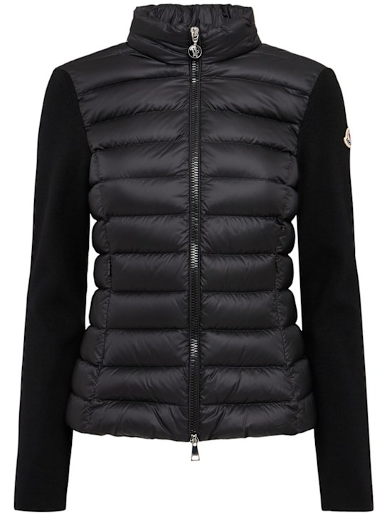 Moncler: Wool & nylon down zip-up cardigan - Black - women_0 | Luisa Via Roma