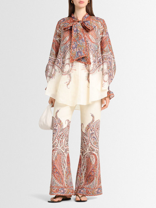 Zimmermann: Rhiannon tie-neck ramie shirt - Cream/Multi - women_1 | Luisa Via Roma