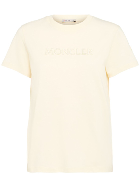 Moncler: Embroidered logo cotton t-shirt - Off White - women_0 | Luisa Via Roma