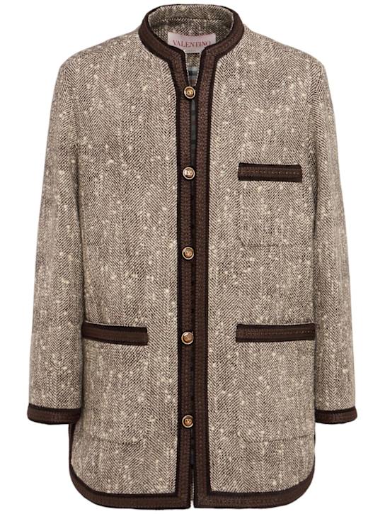 Valentino: Wool chevron jacket - Ivory/Brown - men_0 | Luisa Via Roma