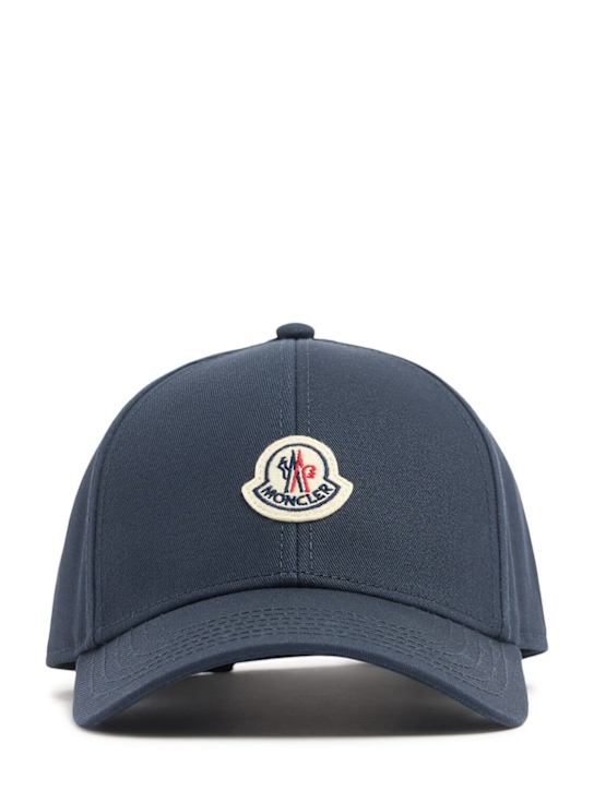 Moncler: Logo cotton gabardine baseball cap - Navy - men_0 | Luisa Via Roma