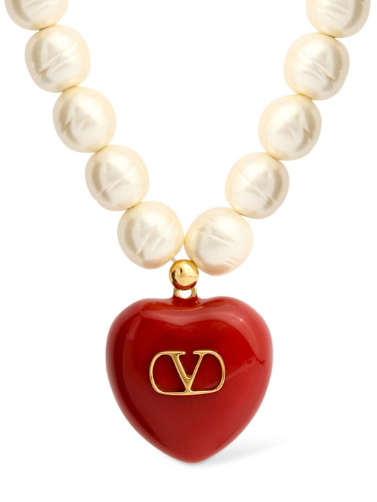 Valentino Garavani: Heart long necklace - Oro/Rosso/Cream - women_0 | Luisa Via Roma
