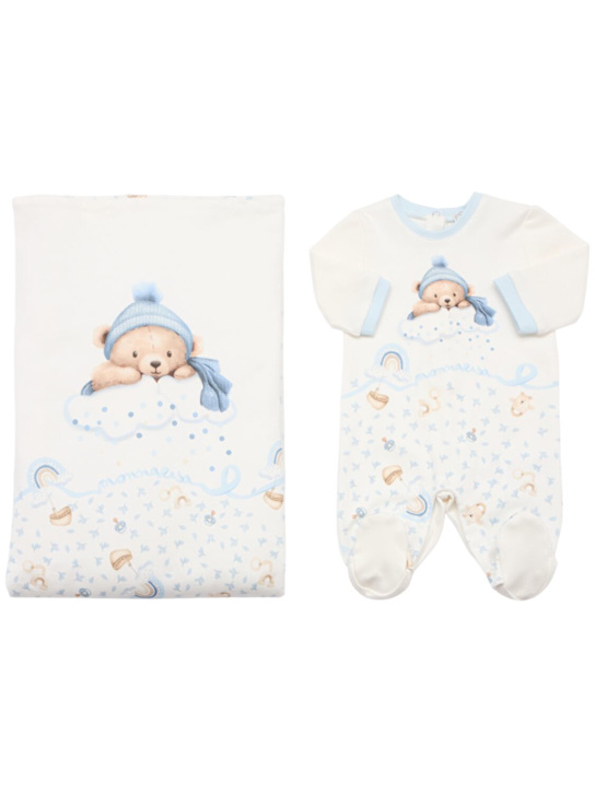 Monnalisa: Cotton jersey romper & blanket - White - kids-boys_0 | Luisa Via Roma