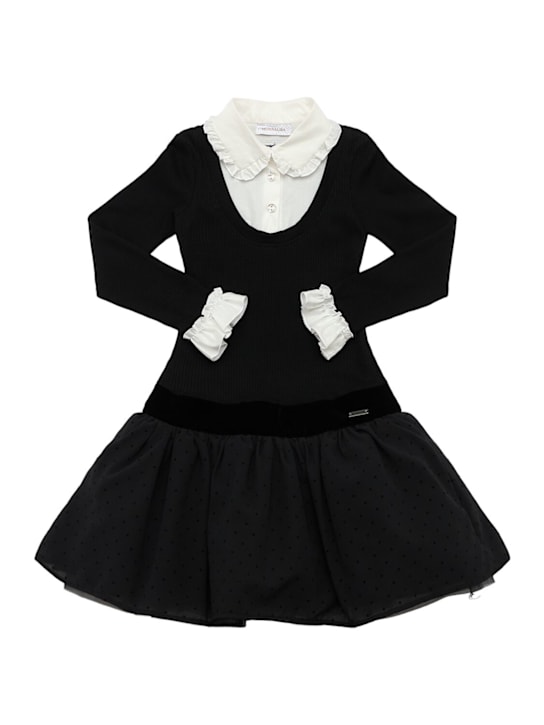 Monnalisa: Viscose blend shirt dress - Navy - kids-girls_0 | Luisa Via Roma