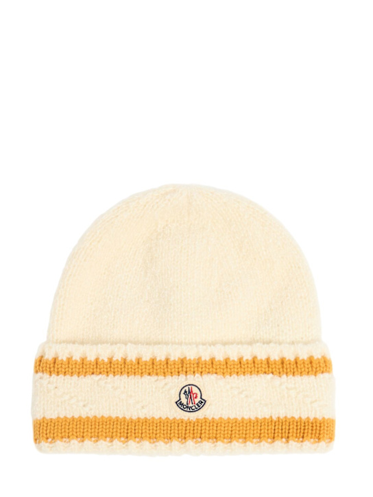 Moncler: Logo virgin wool blend beanie - ホワイト - women_0 | Luisa Via Roma