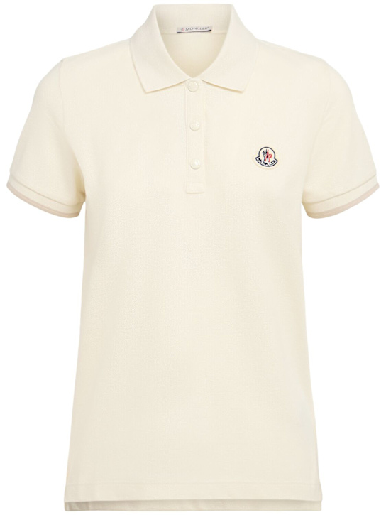 Moncler: Logo cotton piquet polo shirt - Off White - women_0 | Luisa Via Roma