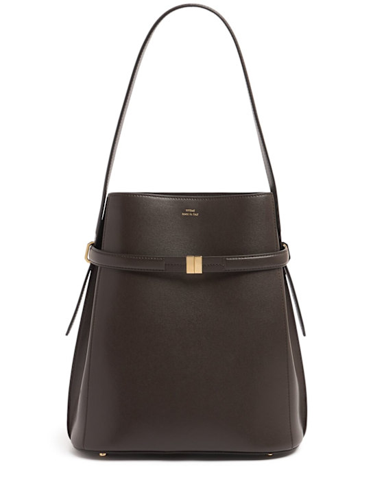 Toteme: Belted nappa leather bucket bag - Bark - women_0 | Luisa Via Roma