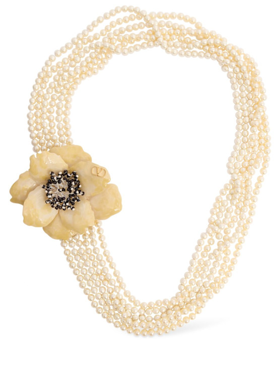 Valentino Garavani: Long flower necklace - Oro/Avorio/Crea - women_0 | Luisa Via Roma