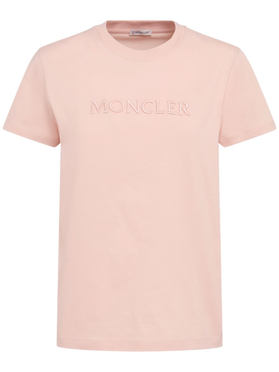 Moncler: Embroidered logo cotton t-shirt - Pink - women_0 | Luisa Via Roma