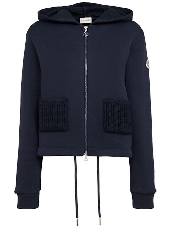Moncler: Cotton blend zip-up hoodie - Navy - women_0 | Luisa Via Roma