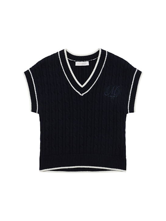 Monnalisa: Gilet in maglia di misto lana / scollo a V - Navy - kids-girls_0 | Luisa Via Roma