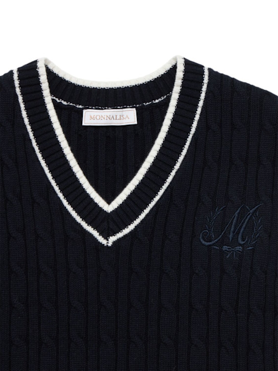 Monnalisa: Gilet in maglia di misto lana / scollo a V - Navy - kids-girls_1 | Luisa Via Roma