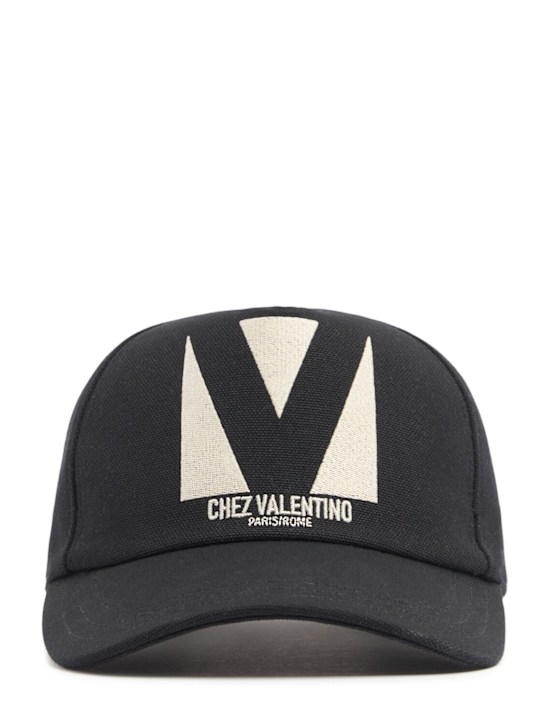 Valentino Garavani: Baseballkappe mit Logo - Schwarz/Elfenbe - men_0 | Luisa Via Roma