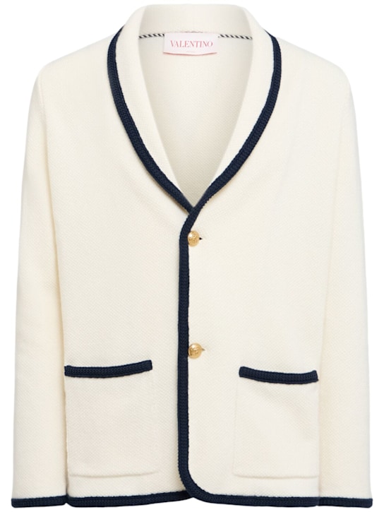 Valentino: Wool & cotton cardigan blazer - Ivory/Indigo - men_0 | Luisa Via Roma