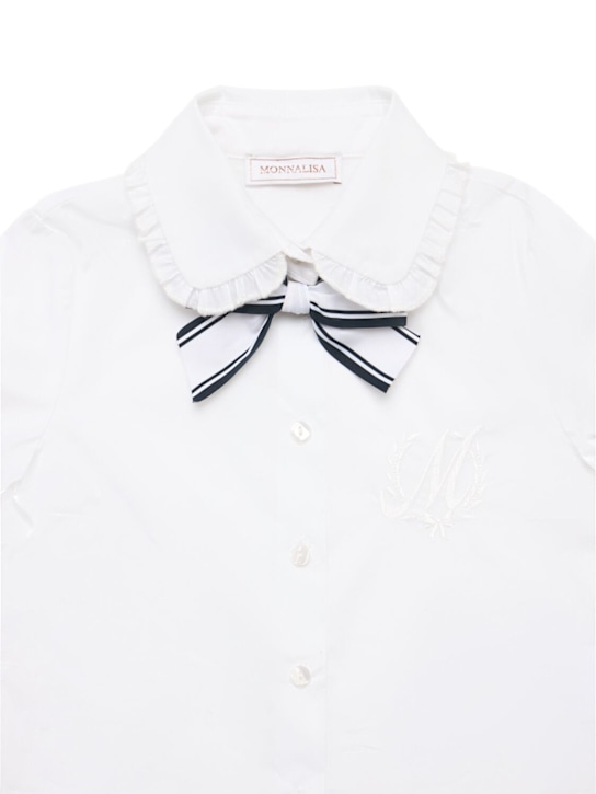 Monnalisa: Cotton blend poplin shirt w/ bow - ホワイト - kids-girls_1 | Luisa Via Roma