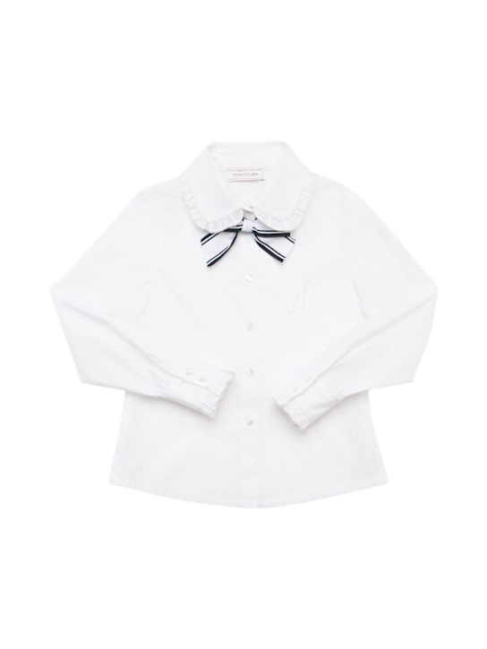 Monnalisa: Cotton blend poplin shirt w/ bow - ホワイト - kids-girls_0 | Luisa Via Roma