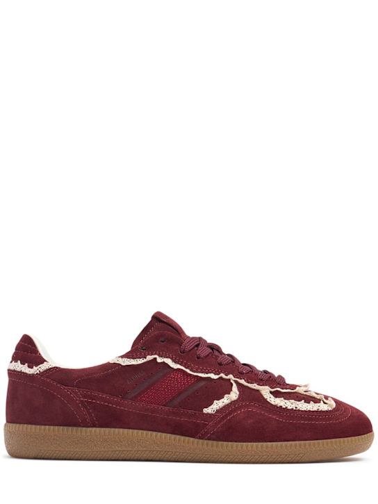 Alohas: Crochet & suede lace-up sneakers - Burgundy - women_0 | Luisa Via Roma