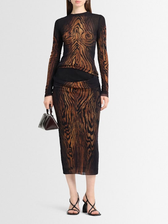 Jean Paul Gaultier: Wood printed mesh double-layer skirt - Black/Brown - women_1 | Luisa Via Roma