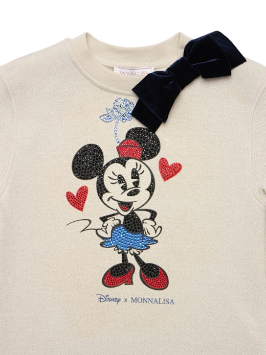Monnalisa: Vestito in felpa di misto cotone con stampa Minnie - Beige - kids-girls_1 | Luisa Via Roma
