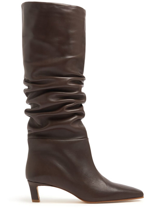 Alohas: 50mm Kalila gathered leather tall boots - Brown - women_0 | Luisa Via Roma