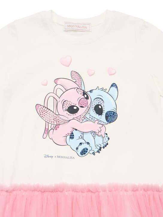 Monnalisa: Stitch print cotton & tulle dress - ホワイト/ピンク - kids-girls_1 | Luisa Via Roma
