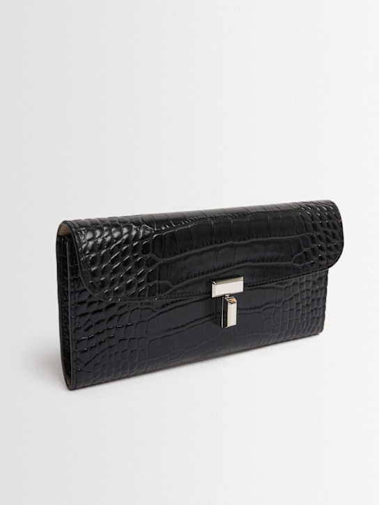 Toteme: T-Lock croc embossed leather wallet - Black - women_1 | Luisa Via Roma