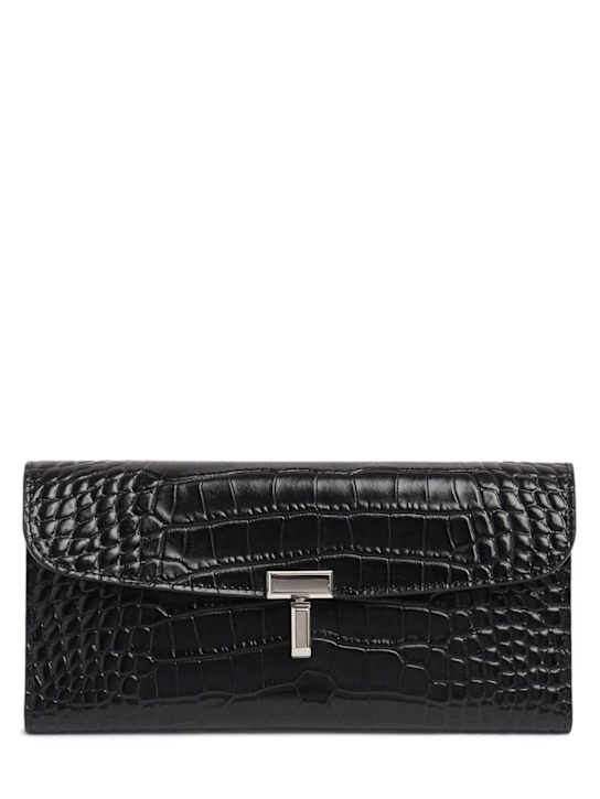 Toteme: T-Lock croc embossed leather wallet - Black - women_0 | Luisa Via Roma